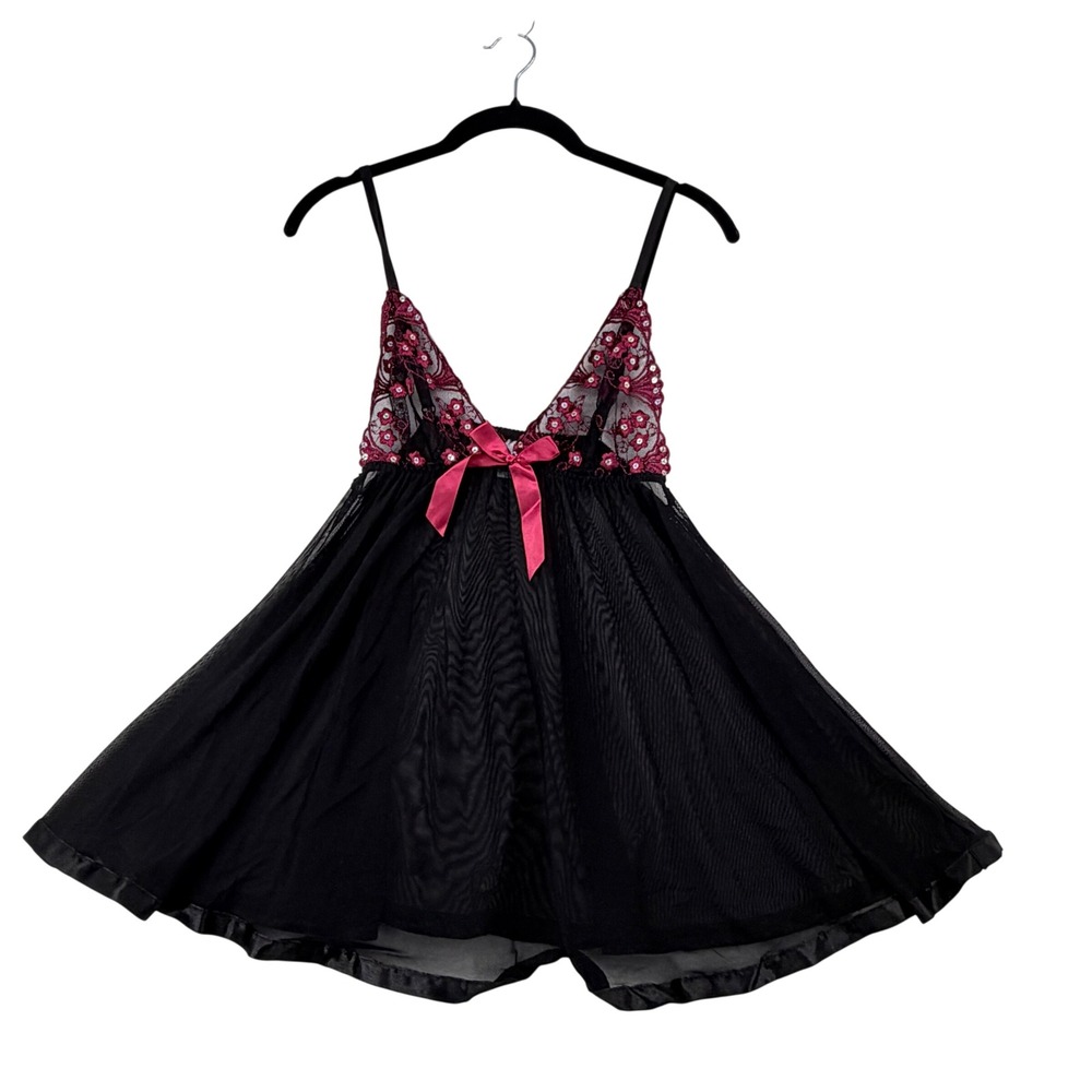 Galina Signature David's Bridal Babydoll Lingerie Small Black Burgundy Coquette